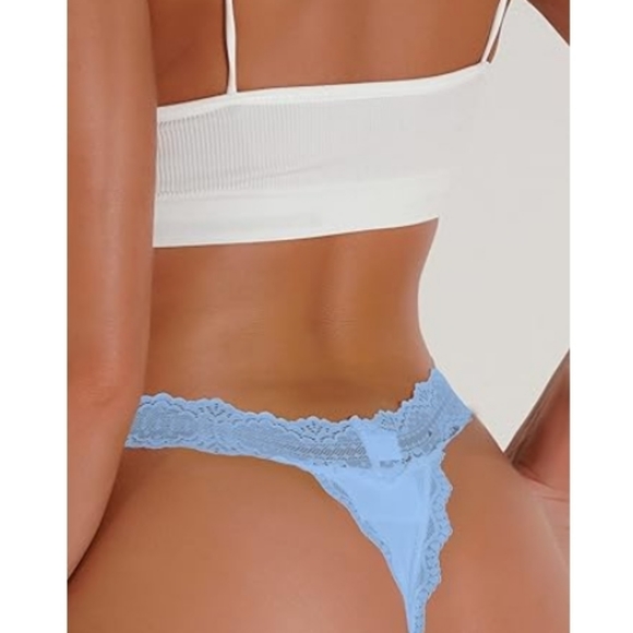 Milumia Women Sexy Panties Lace Cut Out Thongs Mid Waist Underwear Sky Blue - Picture 4 of 7